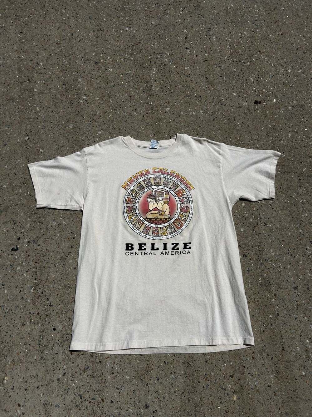 Vintage Yazbek Mayan Calendar Belize Central America Graphic T-Shirt Size L